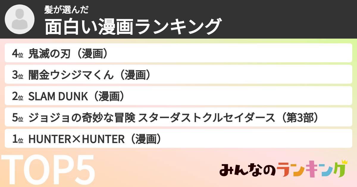 髪さんの「面白い漫画ランキング」