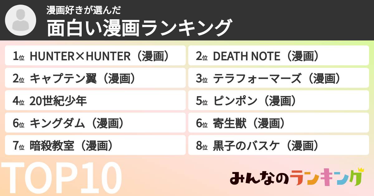 漫画好きさんの「面白い漫画ランキング」