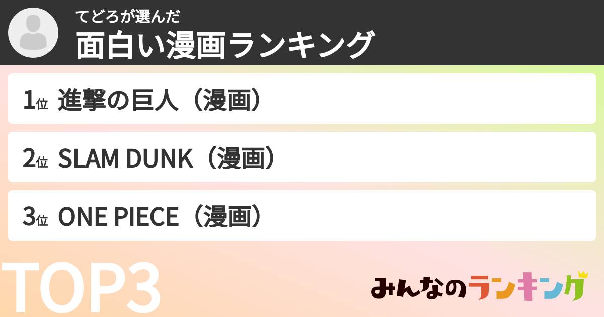 てどろさんの「面白い漫画ランキング」