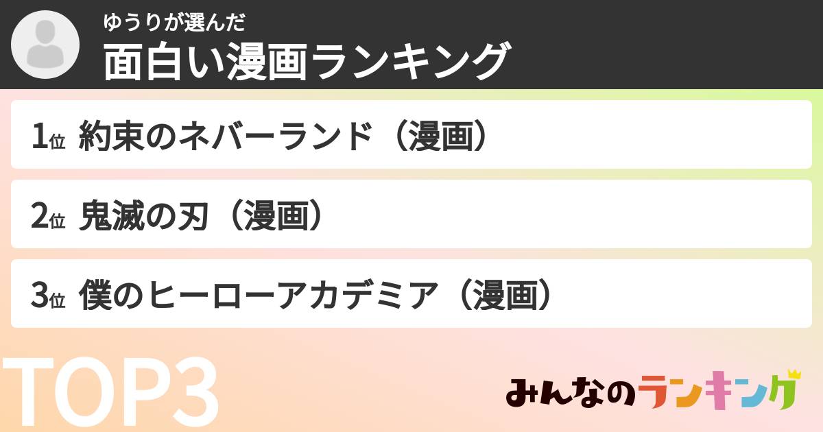 ゆうりさんの「面白い漫画ランキング」