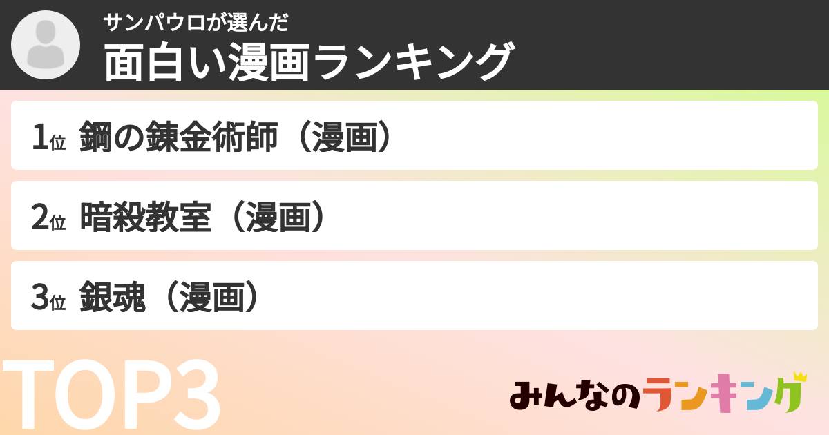 サンパウロさんの「面白い漫画ランキング」