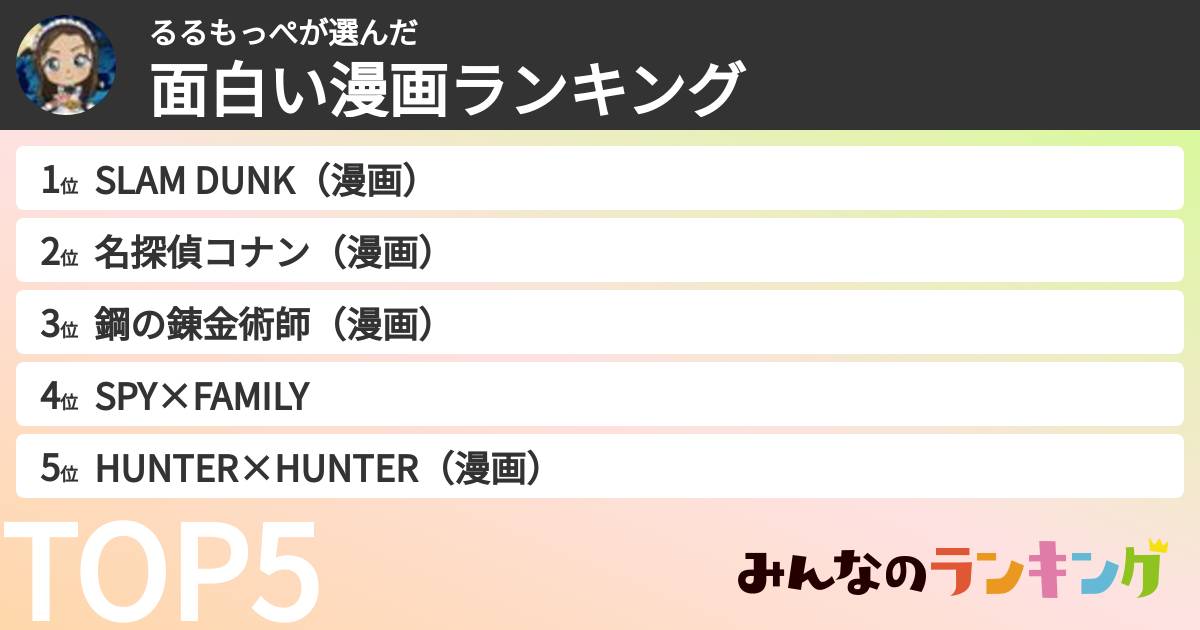 るるもっぺさんの「面白い漫画ランキング」