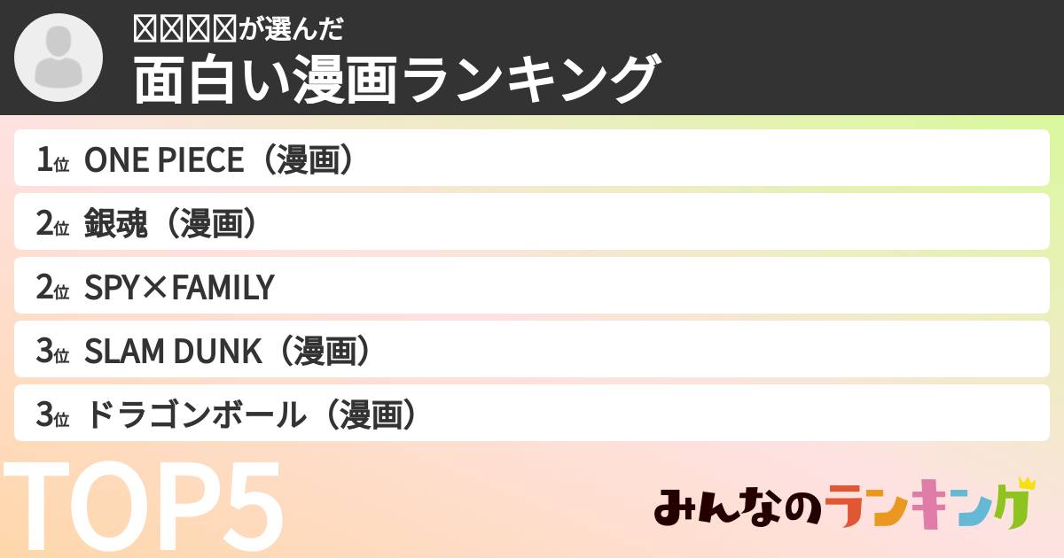 𝓜𝓲𝓴𝓾さんの「面白い漫画ランキング」