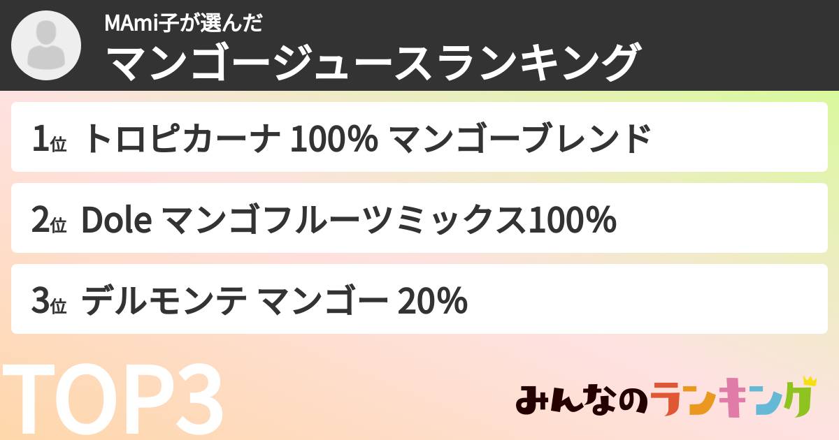 MAmi子さんの「マンゴージュースランキング」
