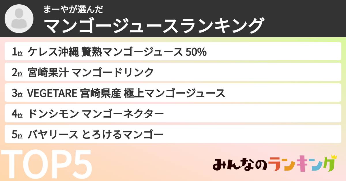 まーやさんの「マンゴージュースランキング」