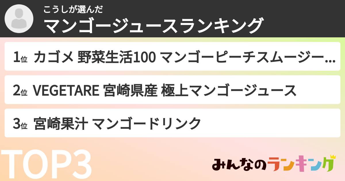 こうしさんの「マンゴージュースランキング」