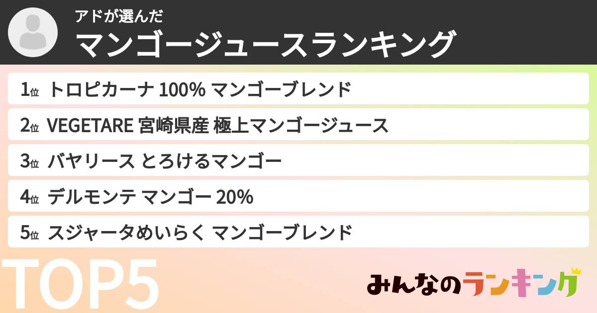アドさんの「マンゴージュースランキング」
