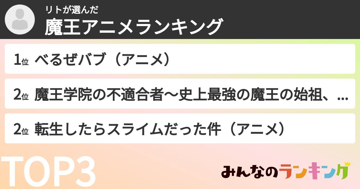 リトさんの「魔王アニメランキング」