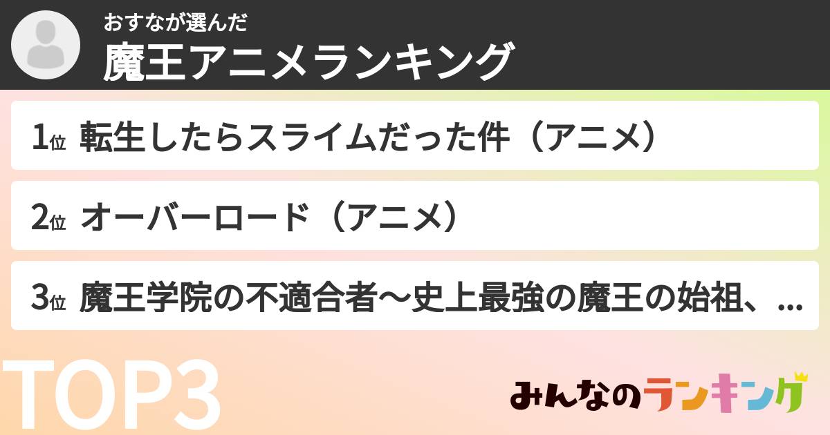 おすなさんの「魔王アニメランキング」
