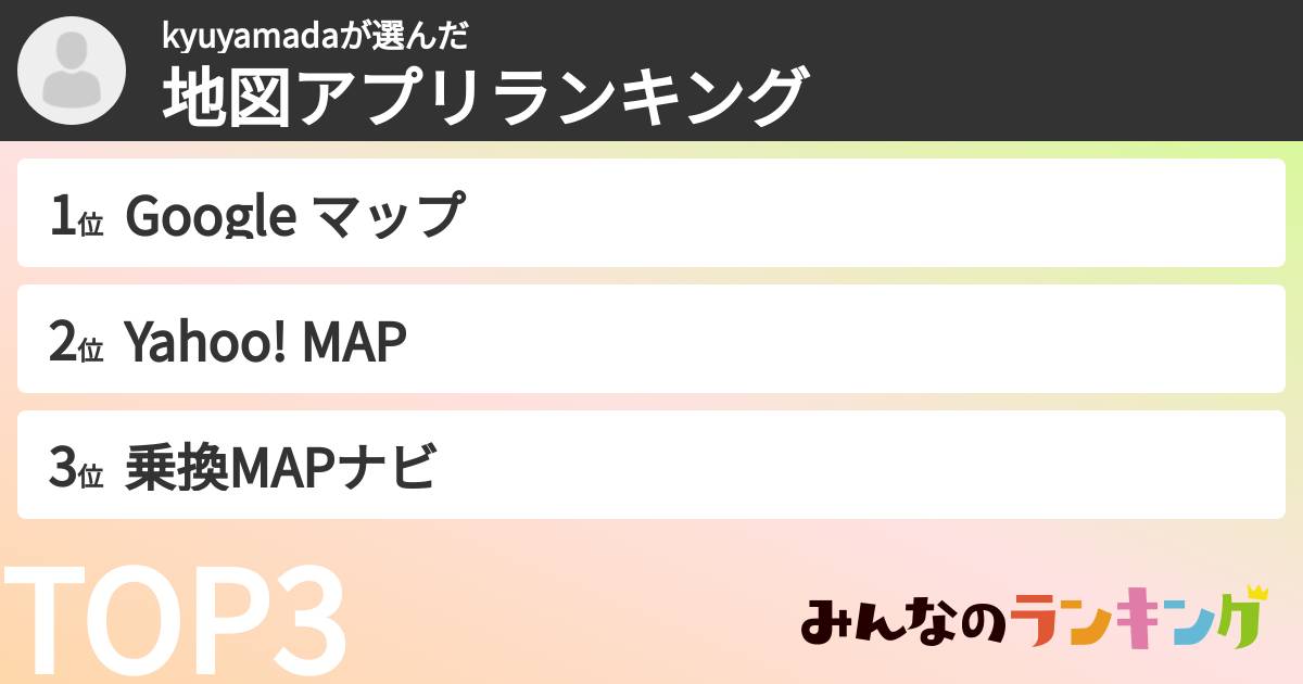 kyuyamadaさんの「地図アプリランキング」