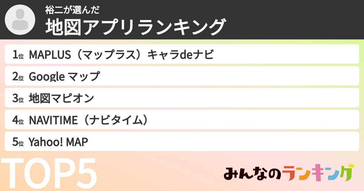 裕二さんの「地図アプリランキング」