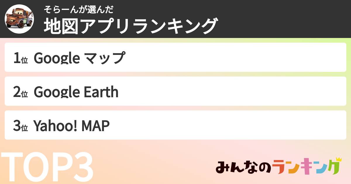 そらーんさんの「地図アプリランキング」