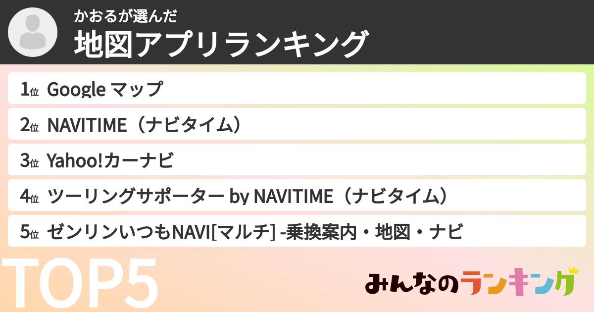 かおるさんの「地図アプリランキング」