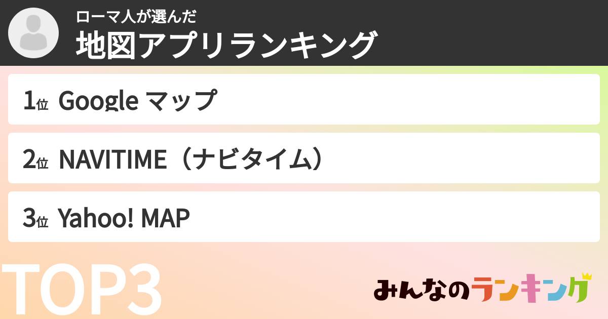 ローマ人さんの「地図アプリランキング」