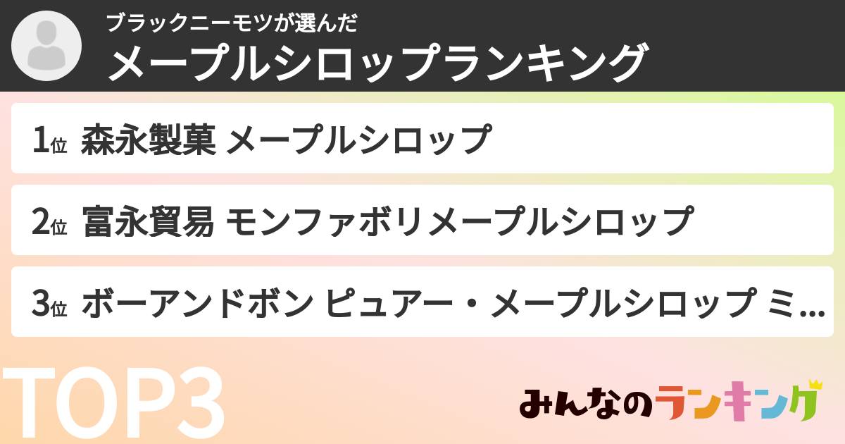 ブラックニーモツさんの「メープルシロップランキング」