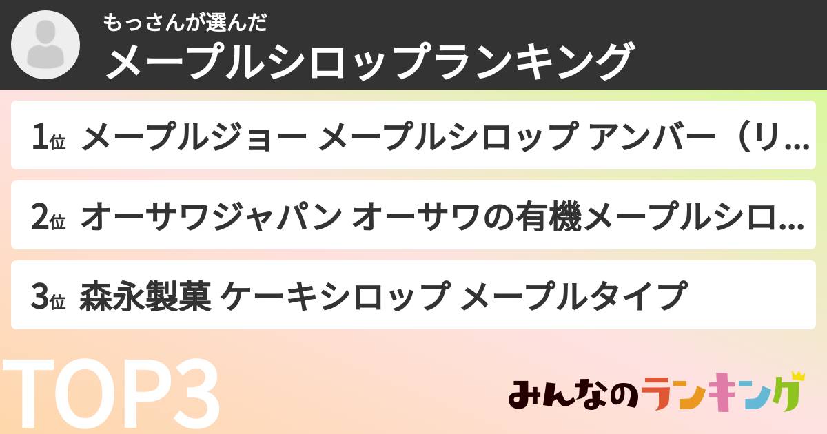 もっさんさんの「メープルシロップランキング」