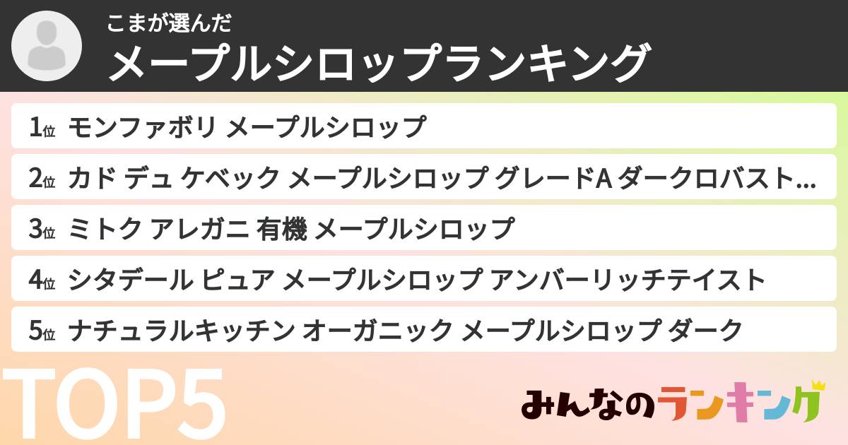 こまさんの「メープルシロップランキング」