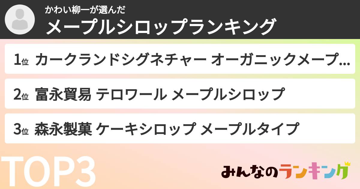 かわい柳一さんの「メープルシロップランキング」