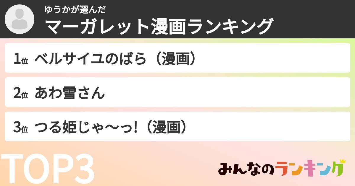 ゆうかさんの「マーガレット漫画ランキング」