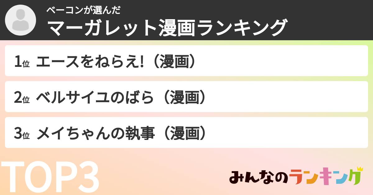 ベーコンさんの「マーガレット漫画ランキング」