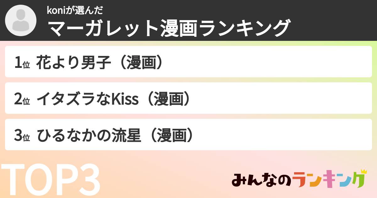 koniさんの「マーガレット漫画ランキング」