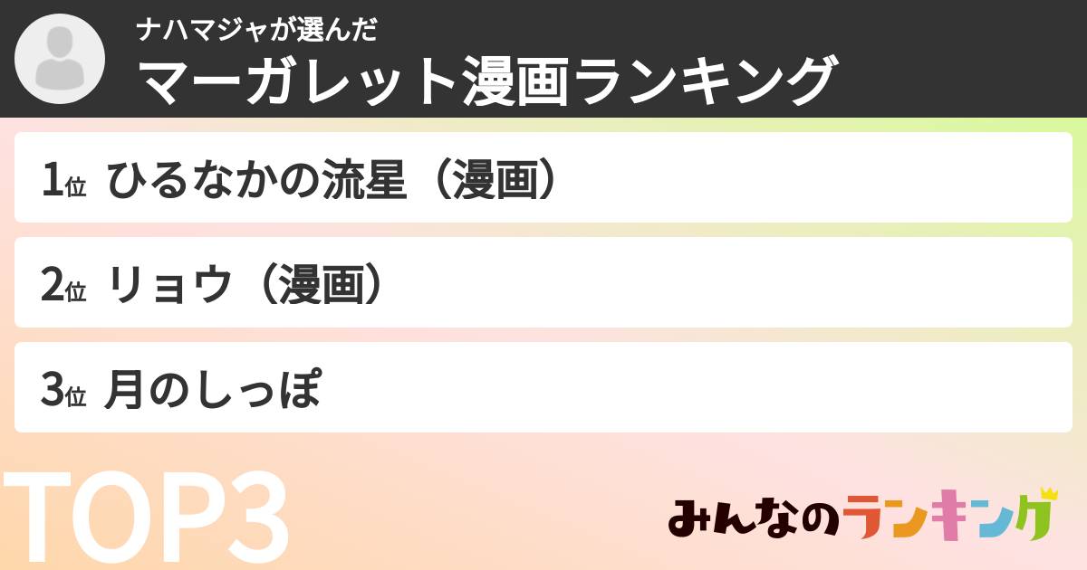 ナハマジャさんの「マーガレット漫画ランキング」
