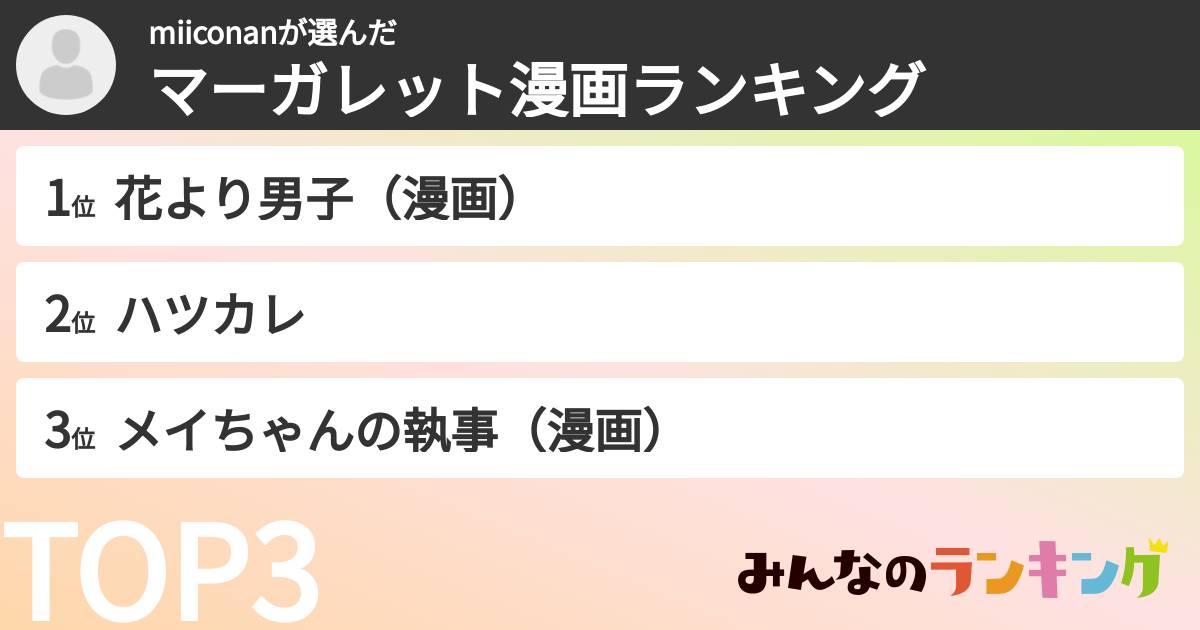 miiconanさんの「マーガレット漫画ランキング」