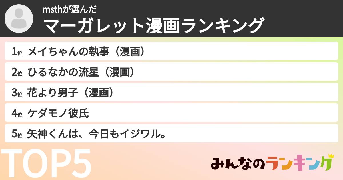 msthさんの「マーガレット漫画ランキング」