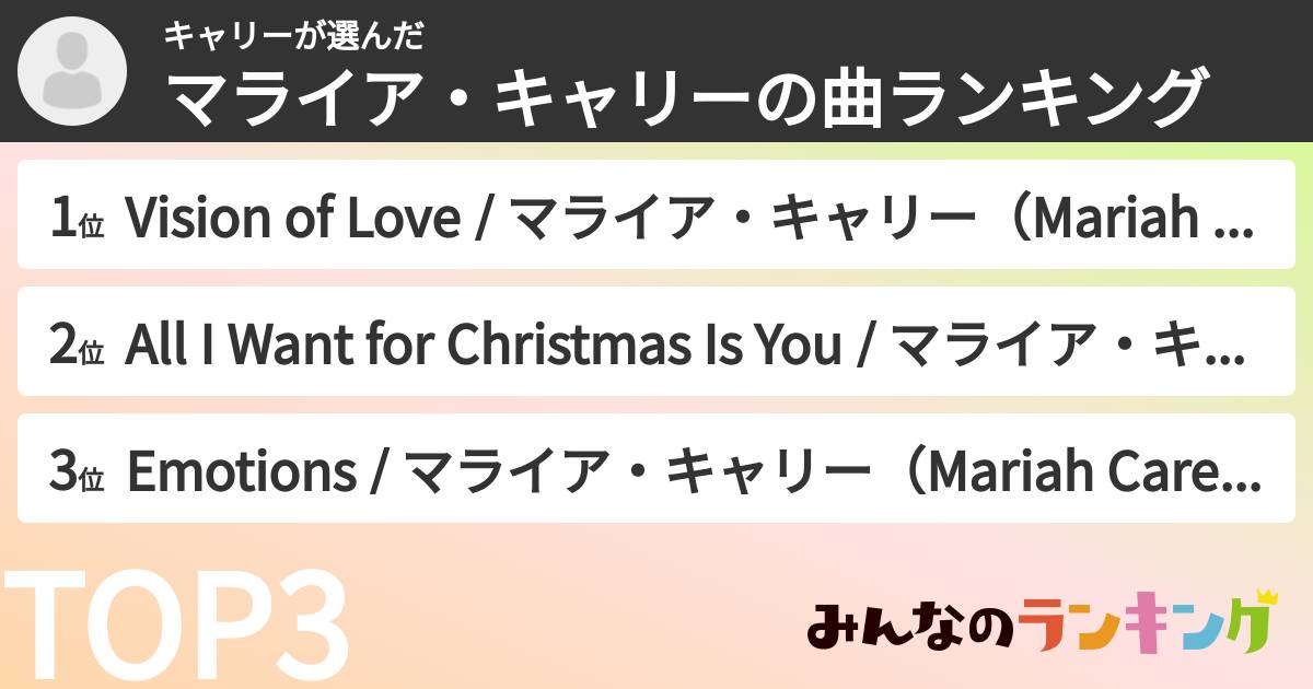 キャリーさんの「マライア・キャリーの曲ランキング」