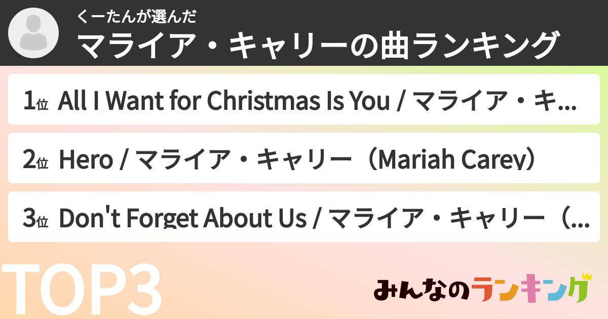 くーたんさんの「マライア・キャリーの曲ランキング」