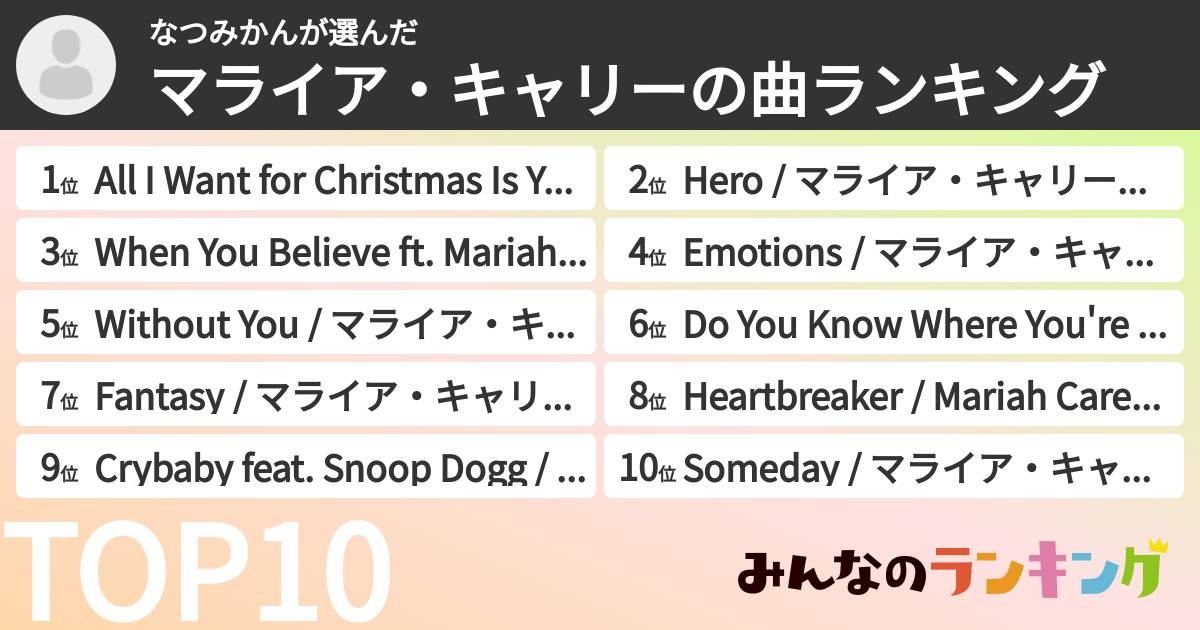 なつみかんさんの「マライア・キャリーの曲ランキング」