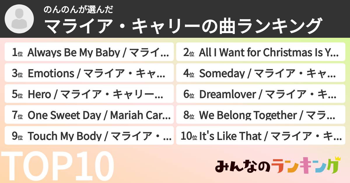 のんのんさんの「マライア・キャリーの曲ランキング」
