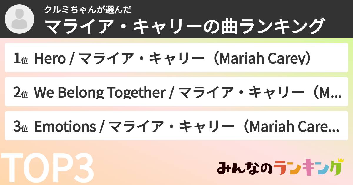 クルミちゃんさんの「マライア・キャリーの曲ランキング」