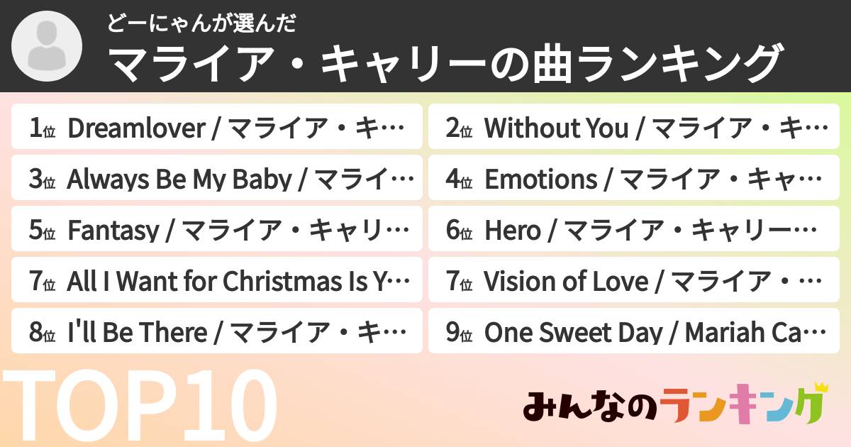 どーにゃんさんの「マライア・キャリーの曲ランキング」