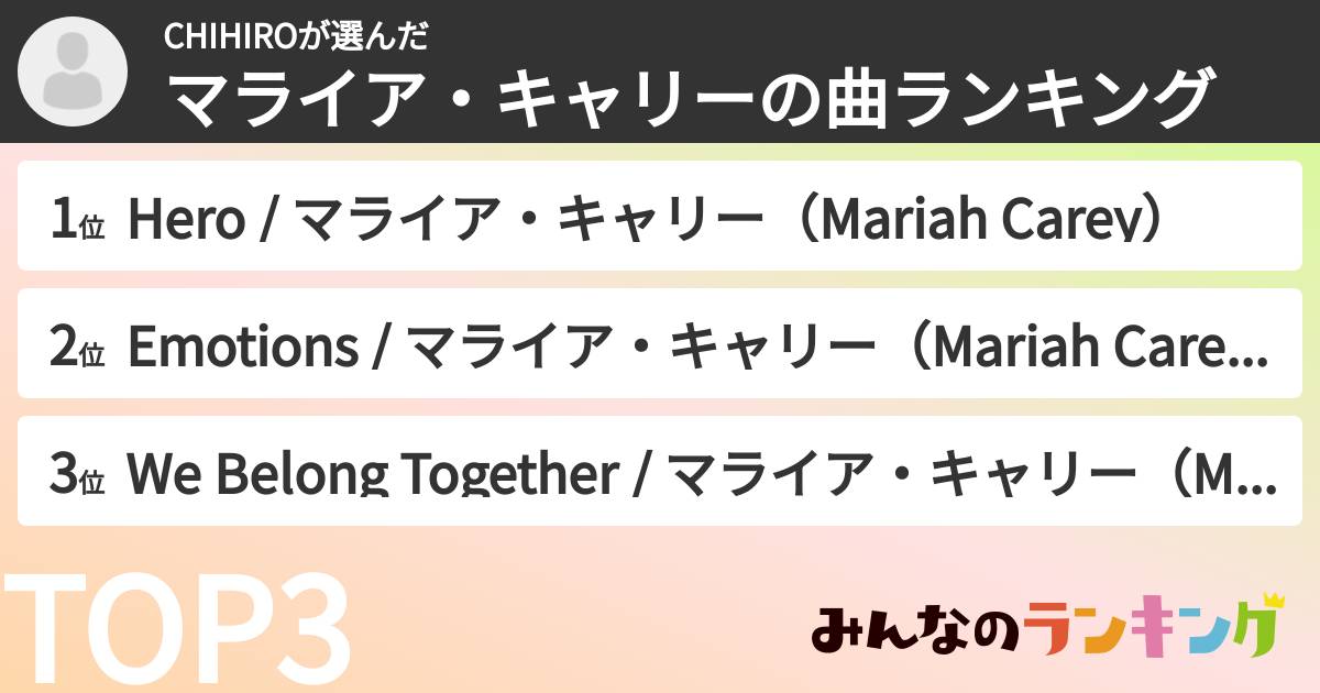 CHIHIROさんの「マライア・キャリーの曲ランキング」