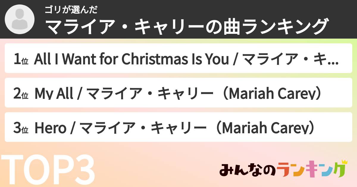 ゴリさんの「マライア・キャリーの曲ランキング」