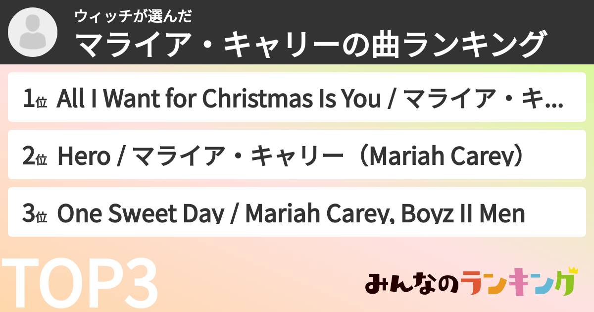 ウィッチさんの「マライア・キャリーの曲ランキング」