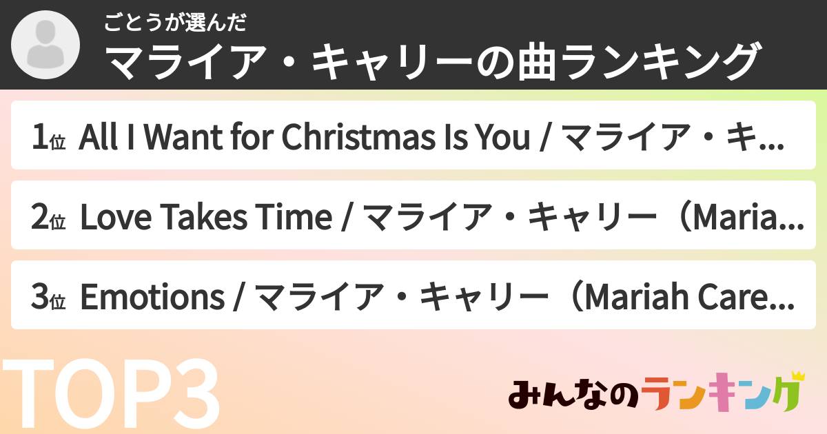 ごとうさんの「マライア・キャリーの曲ランキング」
