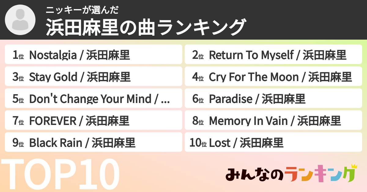 ニッキーさんの「浜田麻里の曲ランキング」