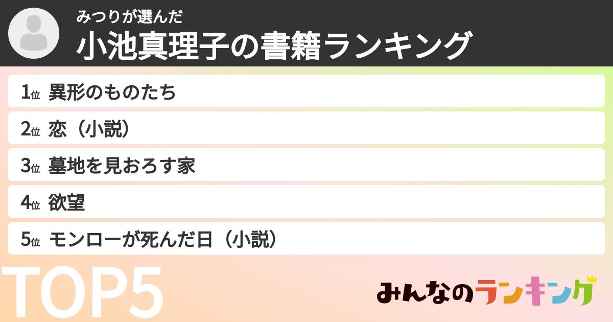 みつりさんの「小池真理子の書籍ランキング」