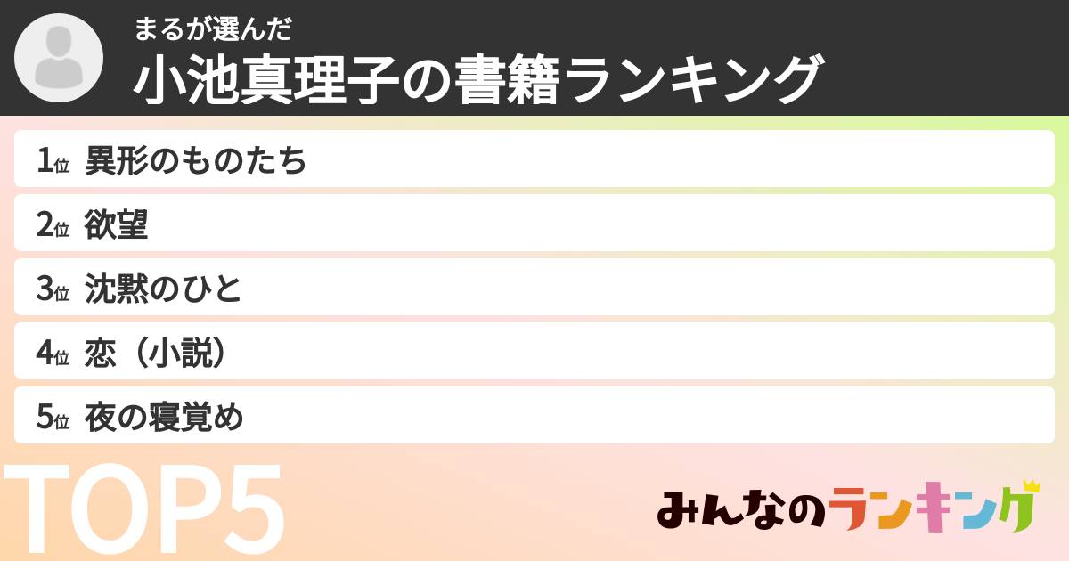 まるさんの「小池真理子の書籍ランキング」