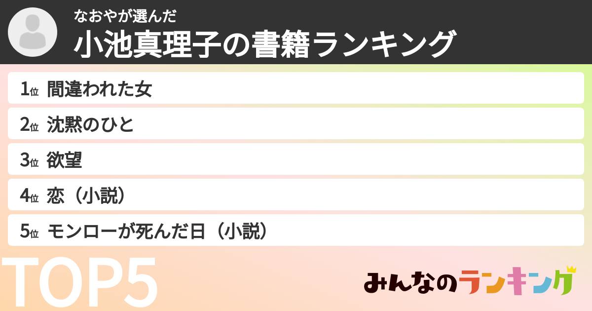 なおやさんの「小池真理子の書籍ランキング」