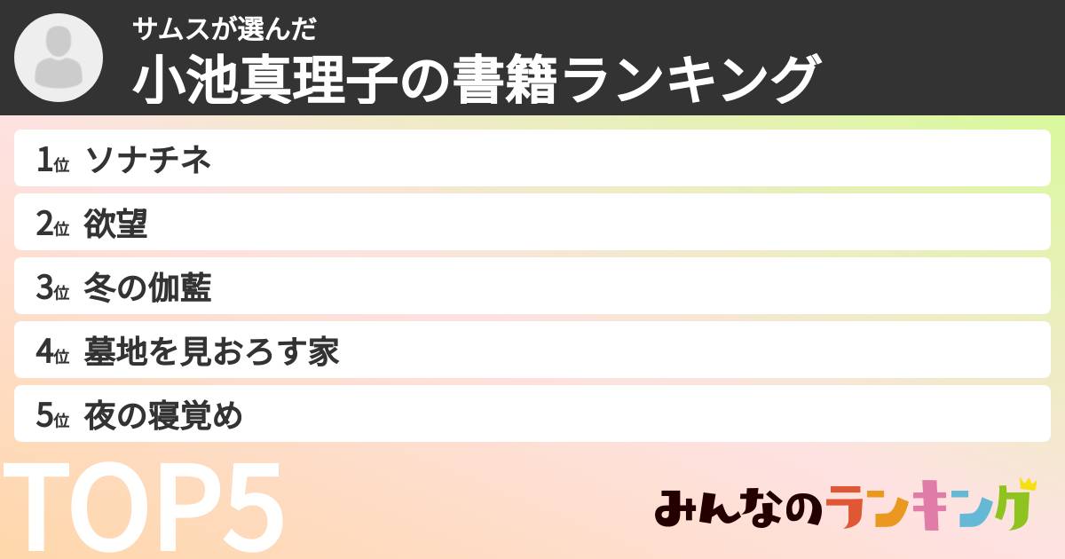サムスさんの「小池真理子の書籍ランキング」