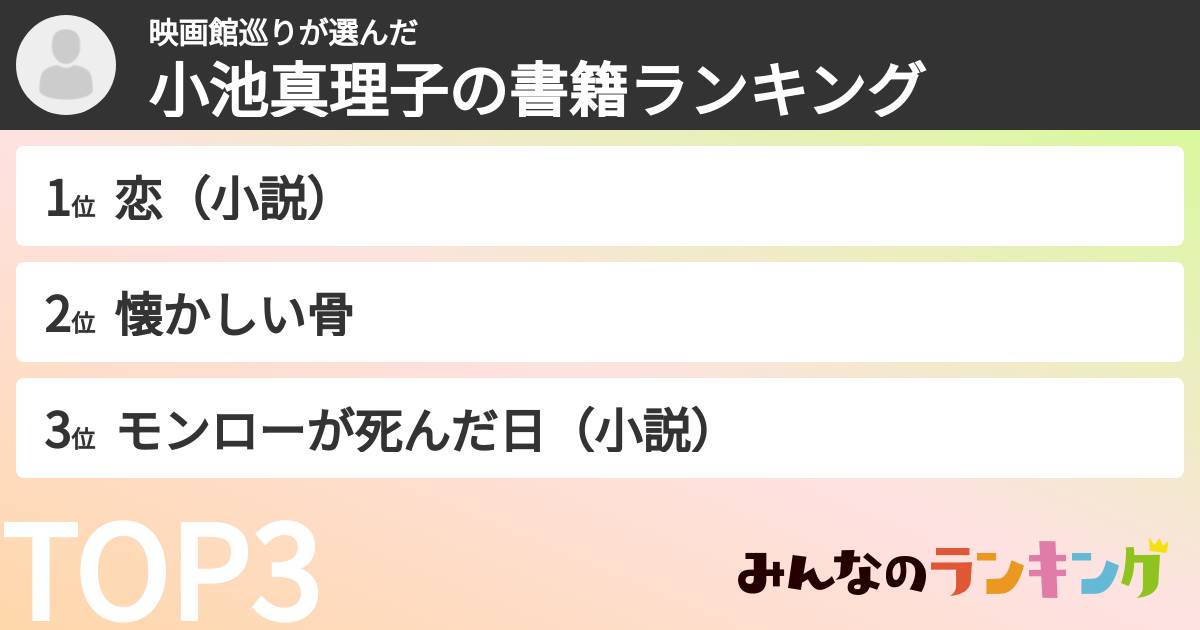 映画館巡りさんの「小池真理子の書籍ランキング」