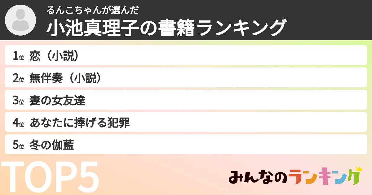 るんこちゃんさんの「小池真理子の書籍ランキング」