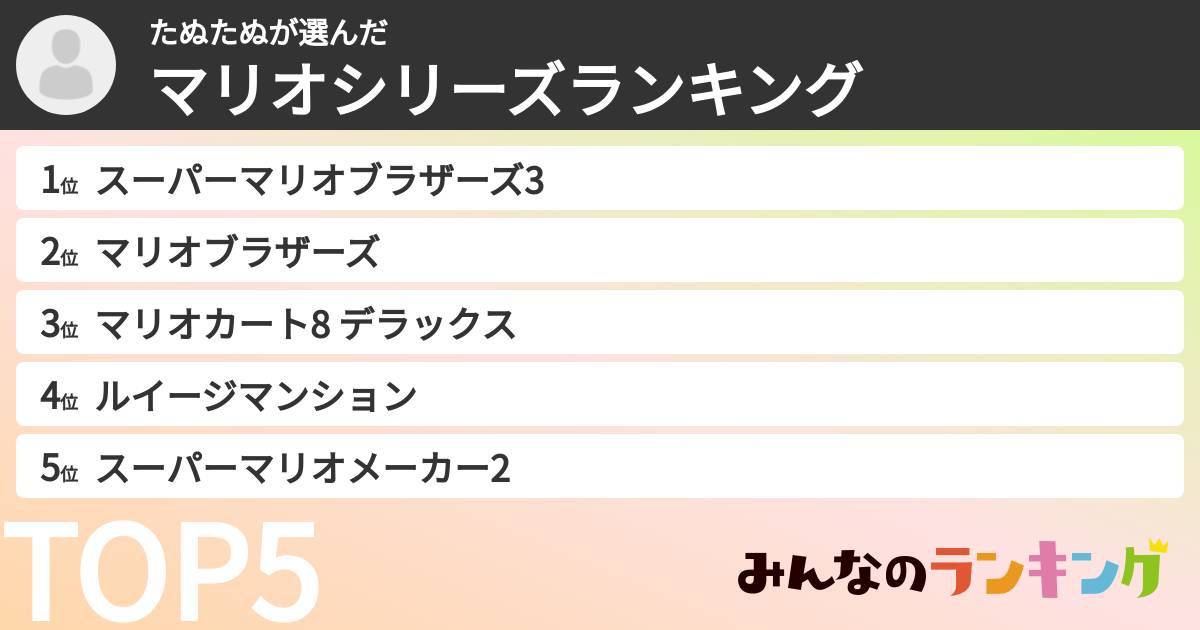 たぬたぬさんの「マリオシリーズランキング」