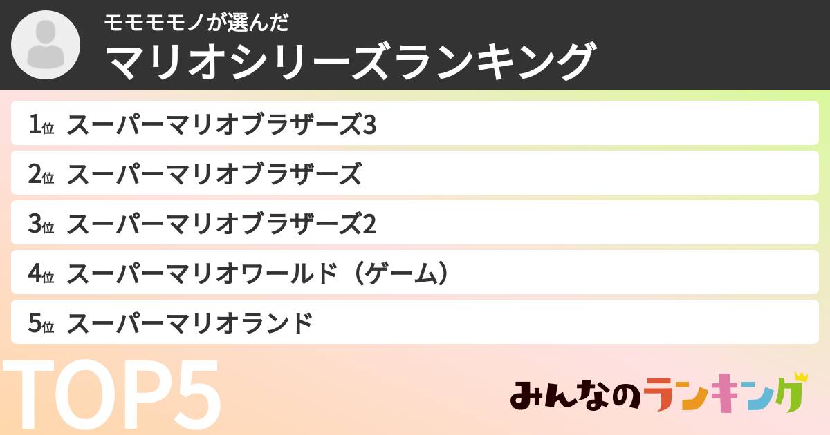 モモモモノさんの「マリオシリーズランキング」
