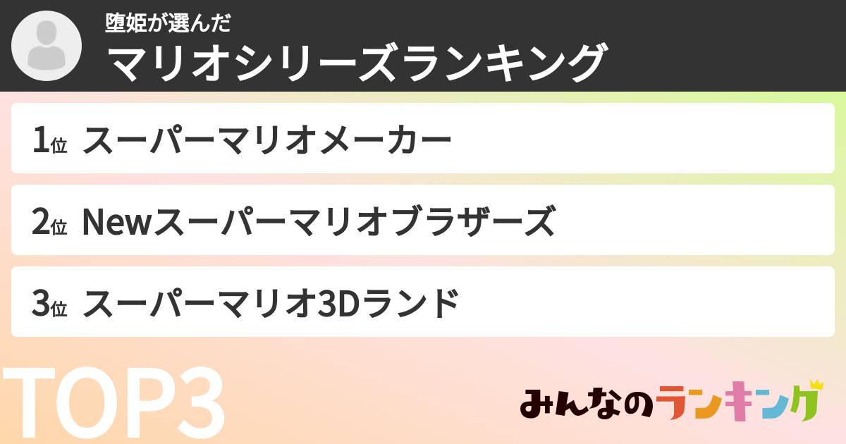堕姫さんの「マリオシリーズランキング」