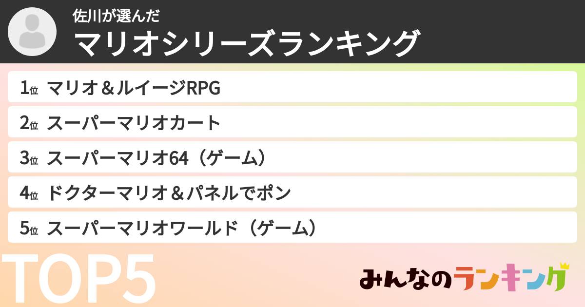 佐川さんの「マリオシリーズランキング」