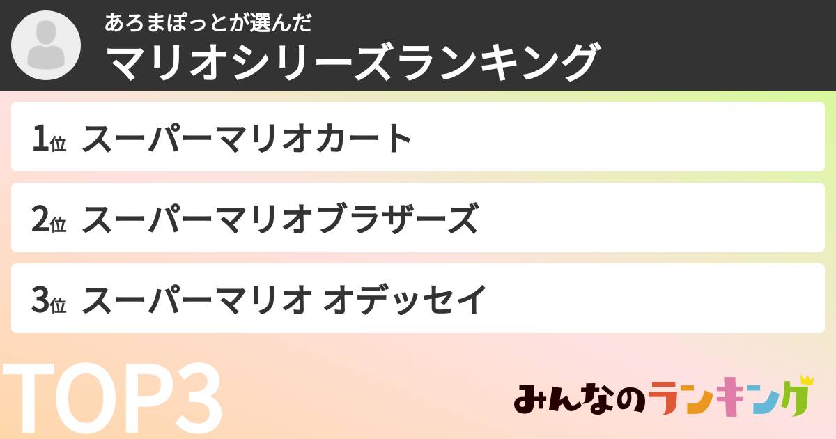 あろまぽっとさんの「マリオシリーズランキング」